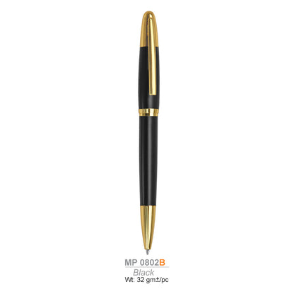 Black pen with gold accents on a white background