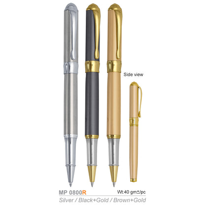 Gift idea Set of three metallic pens in silver, black, and gold on a white background