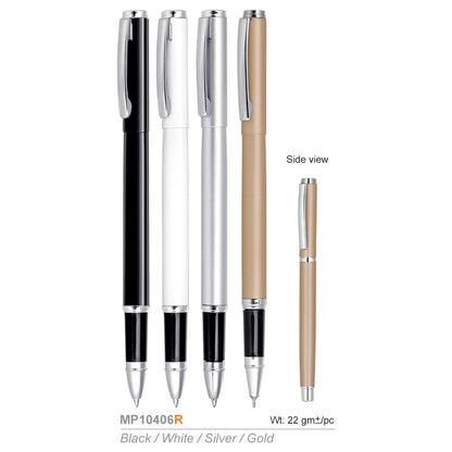 Set of four pens in black, white, silver, and gold on a white background, suit for laser engraving