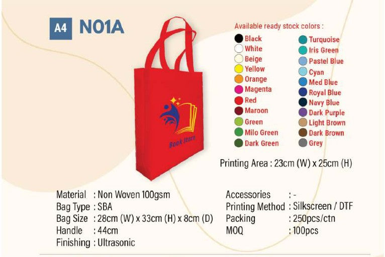 N01A Non Woven Bag A4 – 100gsm Premium Tote (Custom Printing)