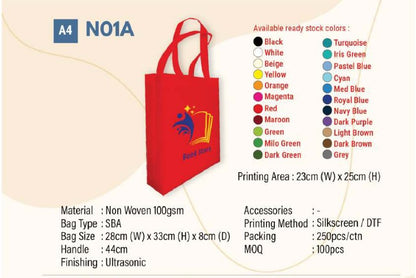 N01A Non Woven Bag A4 – 100gsm Premium Tote (Custom Printing)