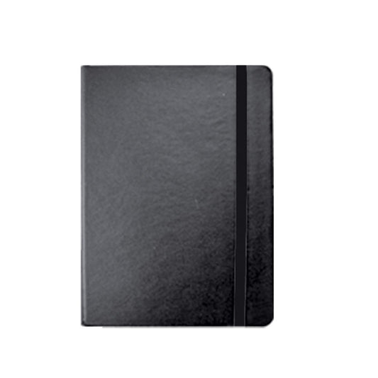 Black notebook with a strap on a white background with custom printing logo