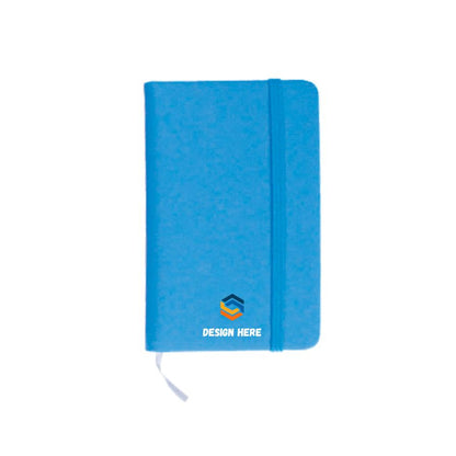 Blue notebook with a logo on a white background