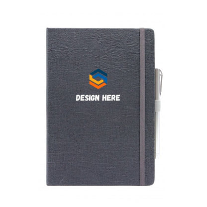 Gray notebook with a logo and text placeholder on a white background. corporate gift supplier