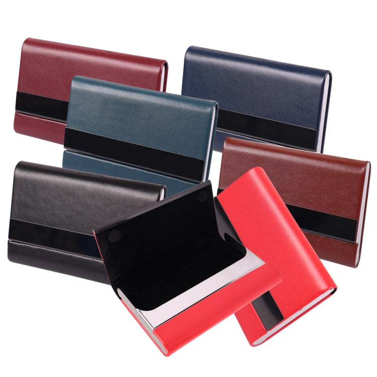Set of six business card holders in different colors on a white background for corporate gift set