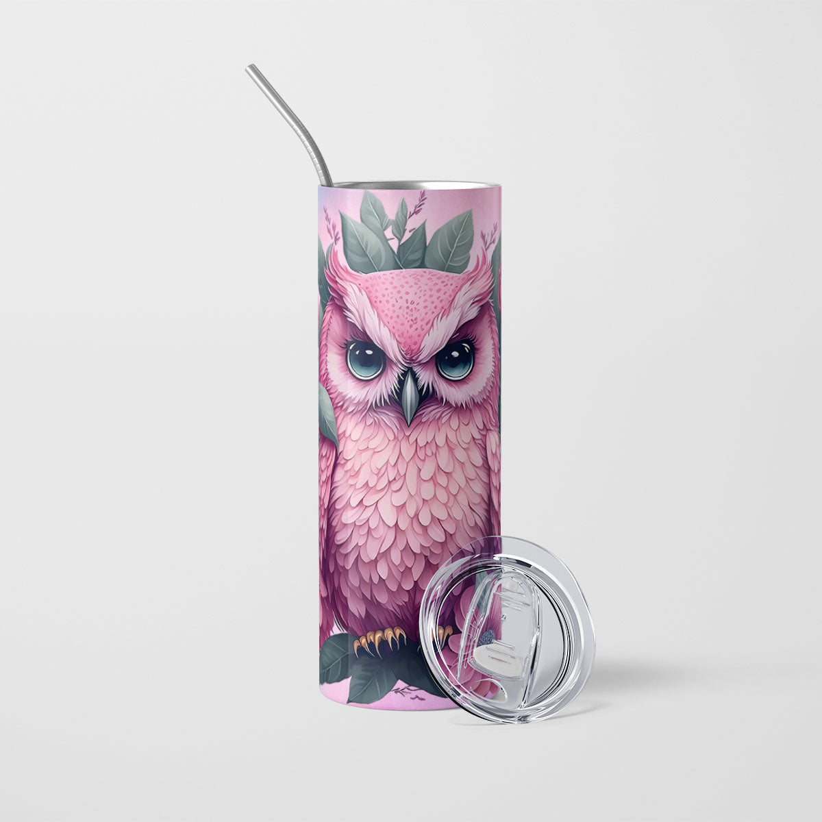 Personalised Tumbler Design Owl with Pink background RD6