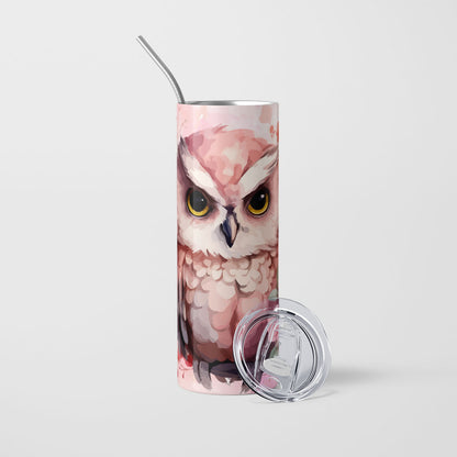 Personalised Tumbler Design Owl with pink background RD1