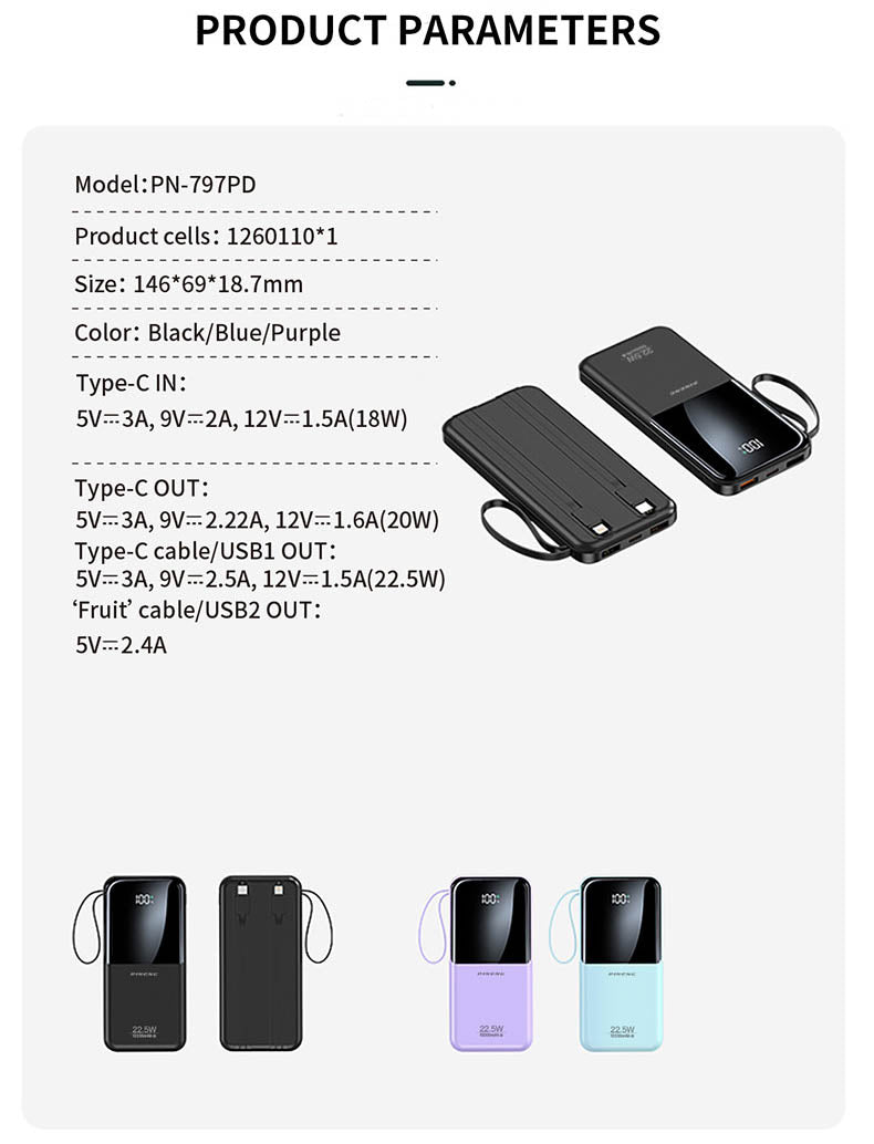 PINENG 22.5W Fast Charge Power Bank – 10000mAh (PN-797PD)