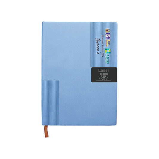PU Notebook with a brand label on a white background with custom logo printing for corporate gift