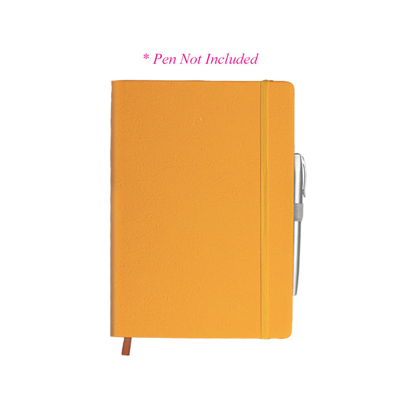 Yellow notebook with a pen on a white background with printing logo HD print