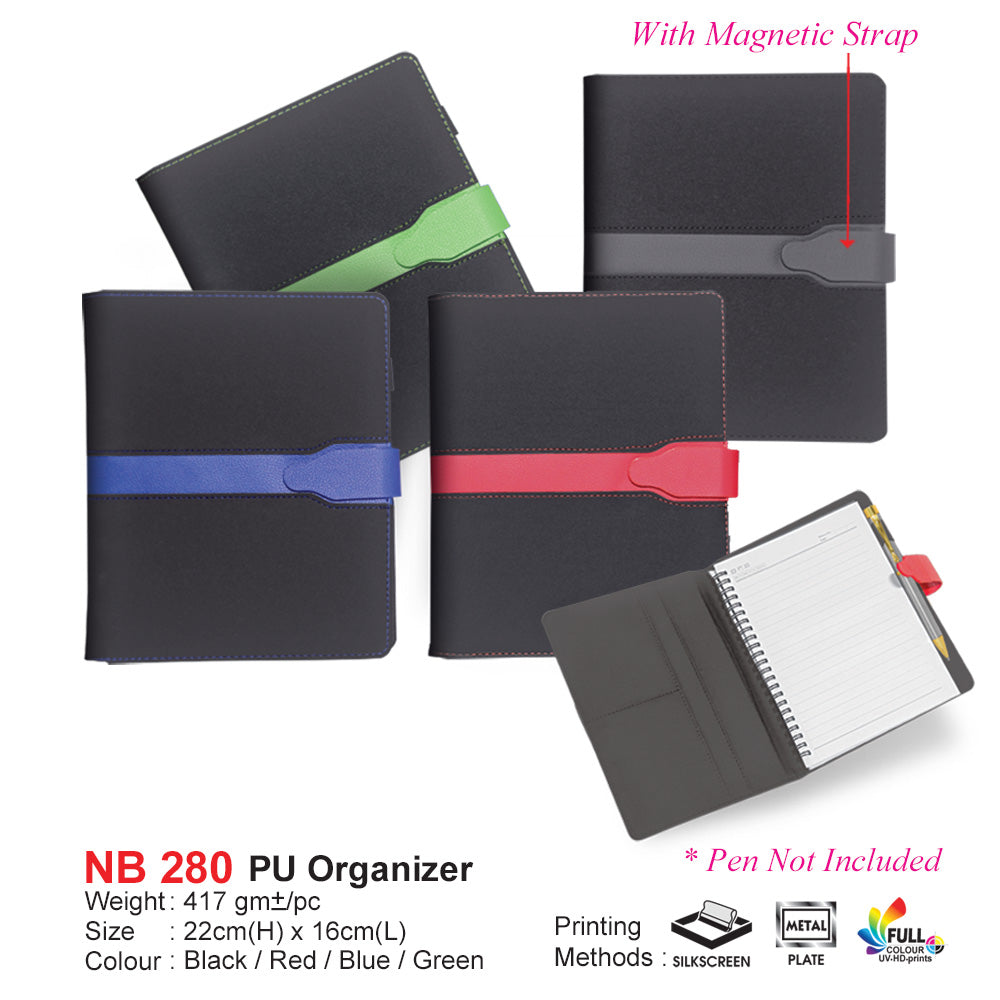 PU Organizer Black organizers with colorful straps on a white background with custom printing logo for corporate event