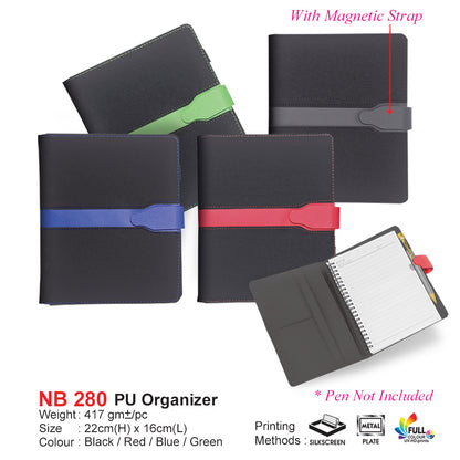 PU Organizer Black organizers with colorful straps on a white background with custom printing logo for corporate event