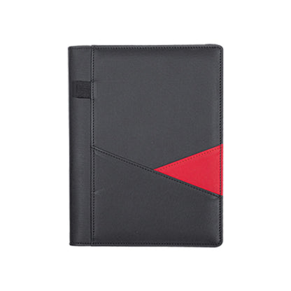 Black and red leather-bound notebook on a white background. Corporate gifting