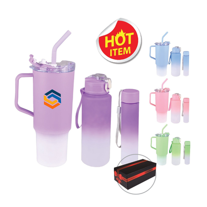 Set of gradient tumblers with straws and a carrying case, labeled as a 'Hot Item'.