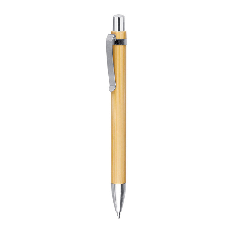 Bamboo pen with silver clip on a white background