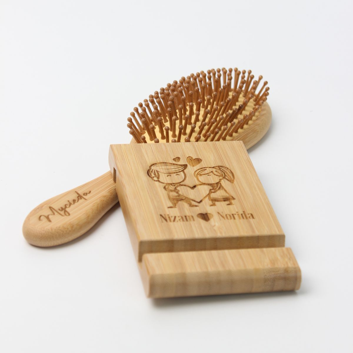 Personalised Gift Set - Wooden Hair comb with StandPhone