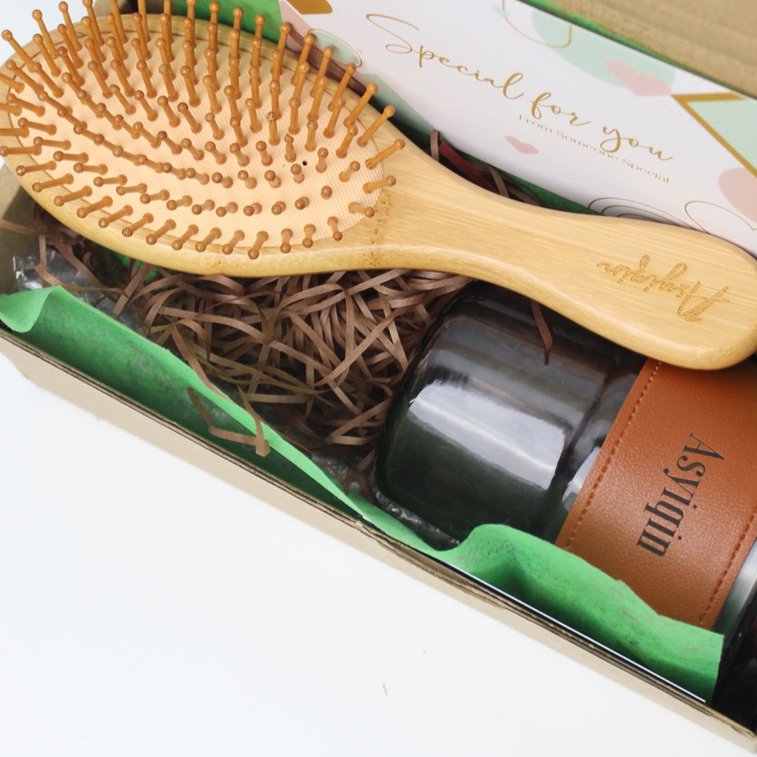 Personalised Gift Set - Wooden Hair comb and glass Jar