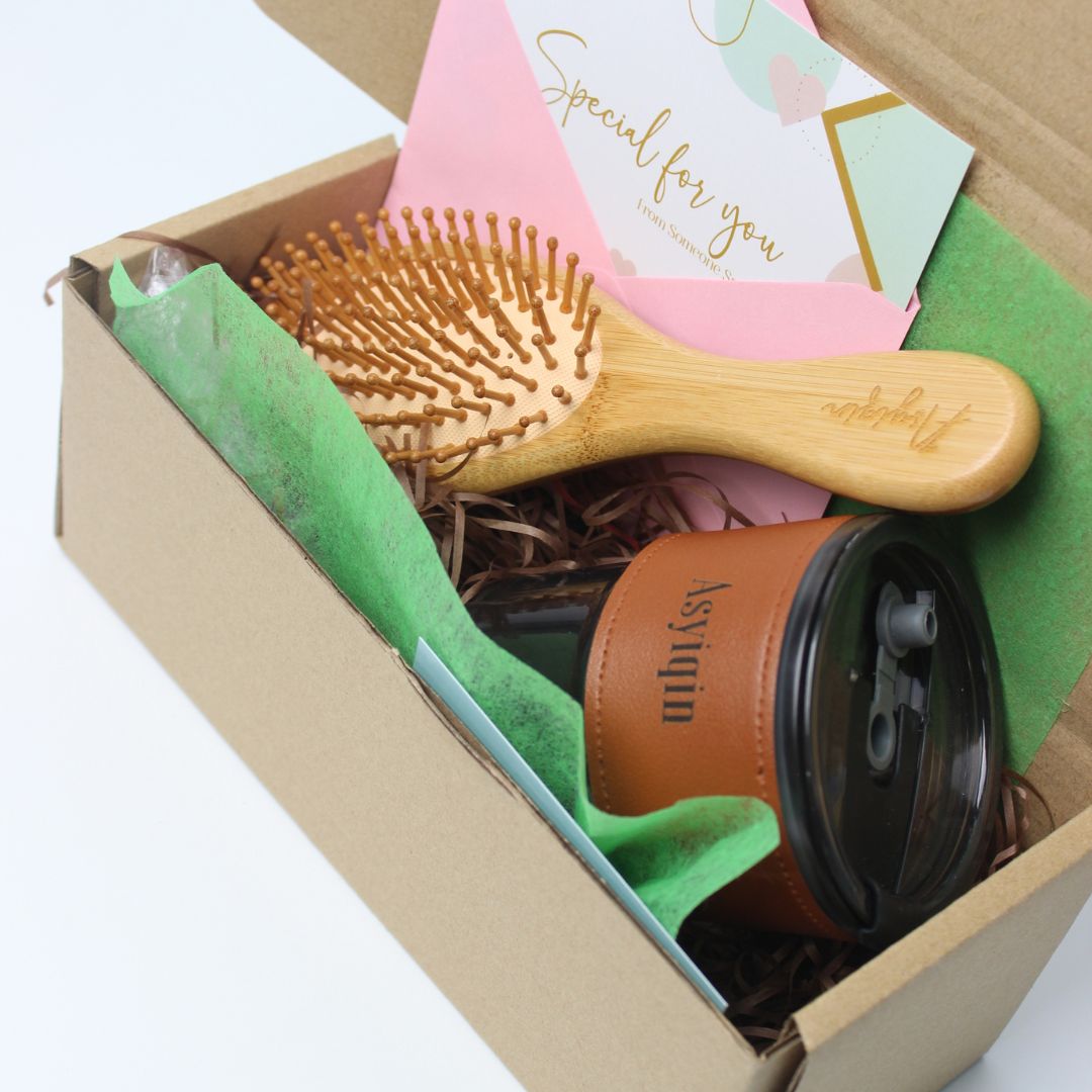 Personalised Gift Set - Wooden Hair comb and glass Jar