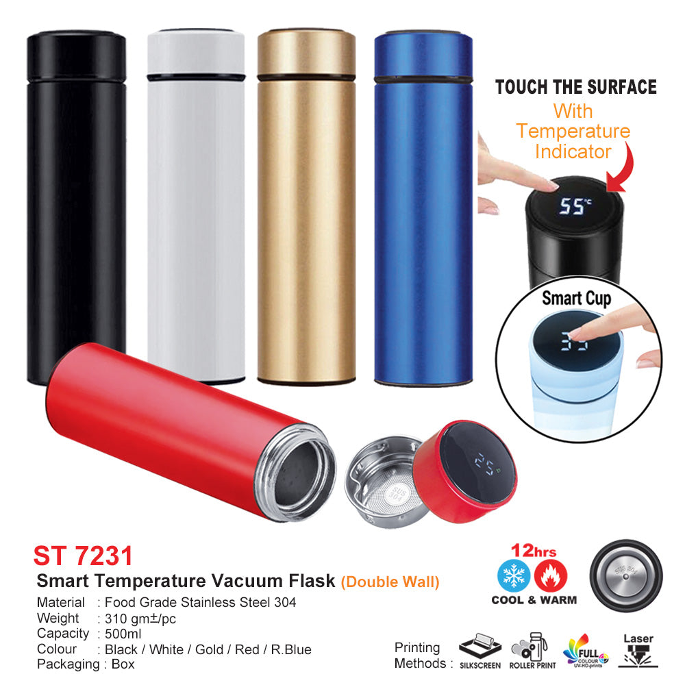 Corporate gift Smart temperature vacuum flask with various colors and temperature indicator feature.