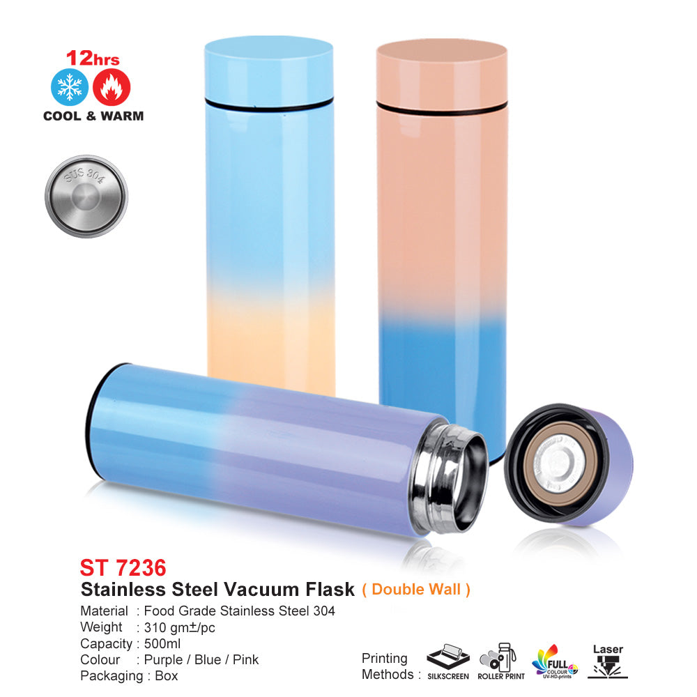 Stainless steel vacuum flasks with gradient colors on a white background, suit for custom logo printing