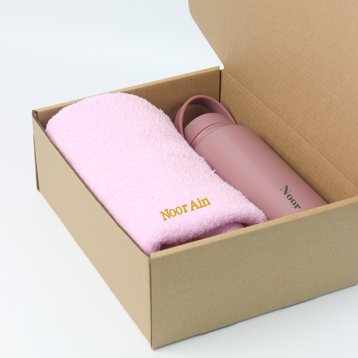 Personalised Gift Set Towel and tumbler thermos with custom name