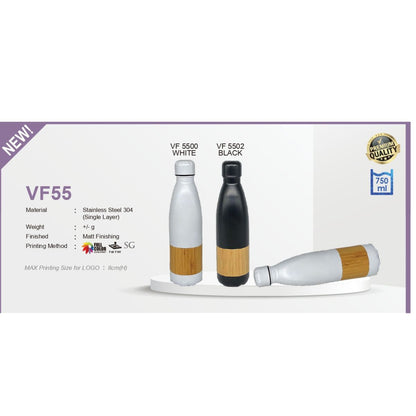 VF55 – 750ml Stainless Steel 304 Bottle (Matte, Bamboo Sleeve Look)