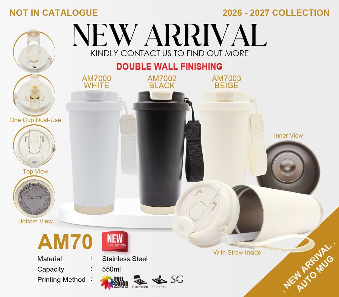 AM70 550ml Stainless Steel Auto Mug (Double Wall) – Straw Inside | Custom Logo Printing