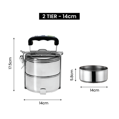 Classic 2 Tier Stainless Steel Tiffin Box - 14cm