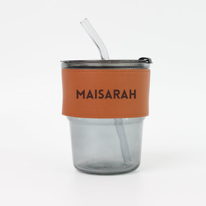 Personalised Gift Set Glass jar with leather and Coaster