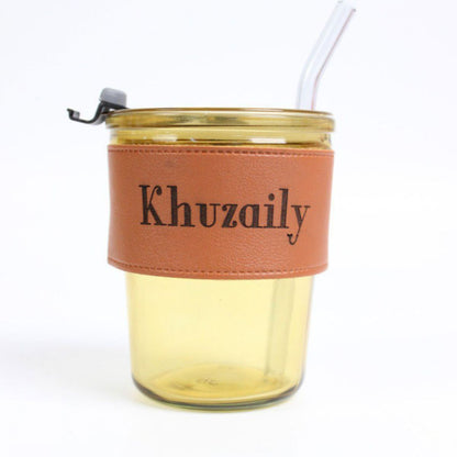 Personalised Gift Set Glass jar with leather and Coaster