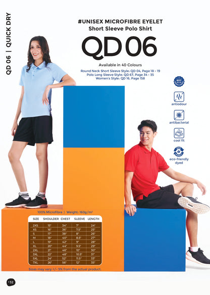 QD06 Tshirt Polo Short Sleeve 100% Microfiber