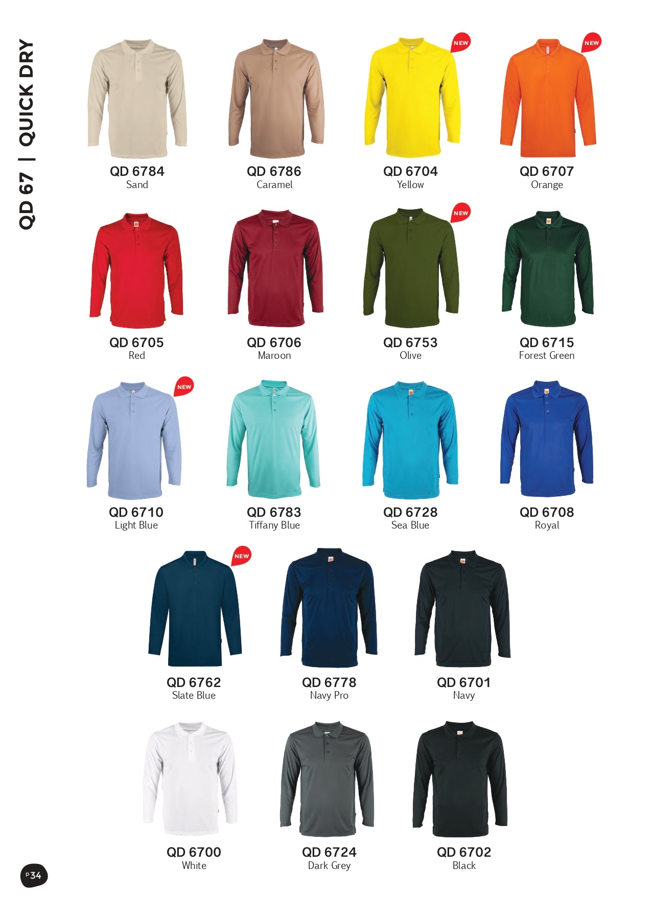 QD67 Tshirt Polo Long Sleeve 100% Microfiber