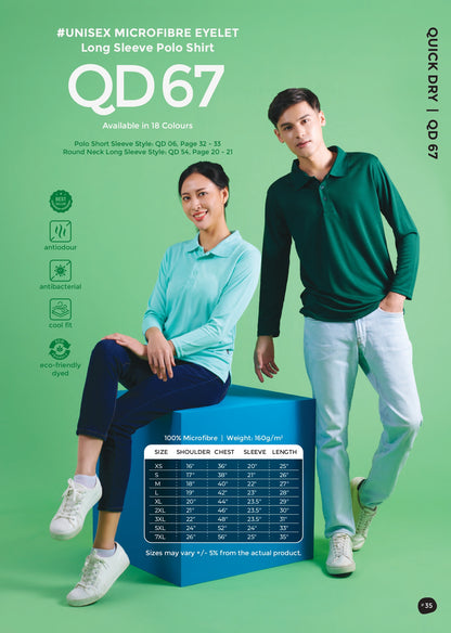 QD67 Tshirt Polo Long Sleeve 100% Microfiber