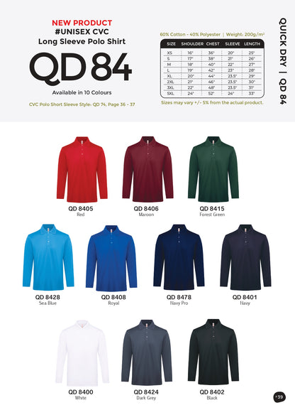 QD84 Tshirt Polo Long Sleeve CVC Basic Polo