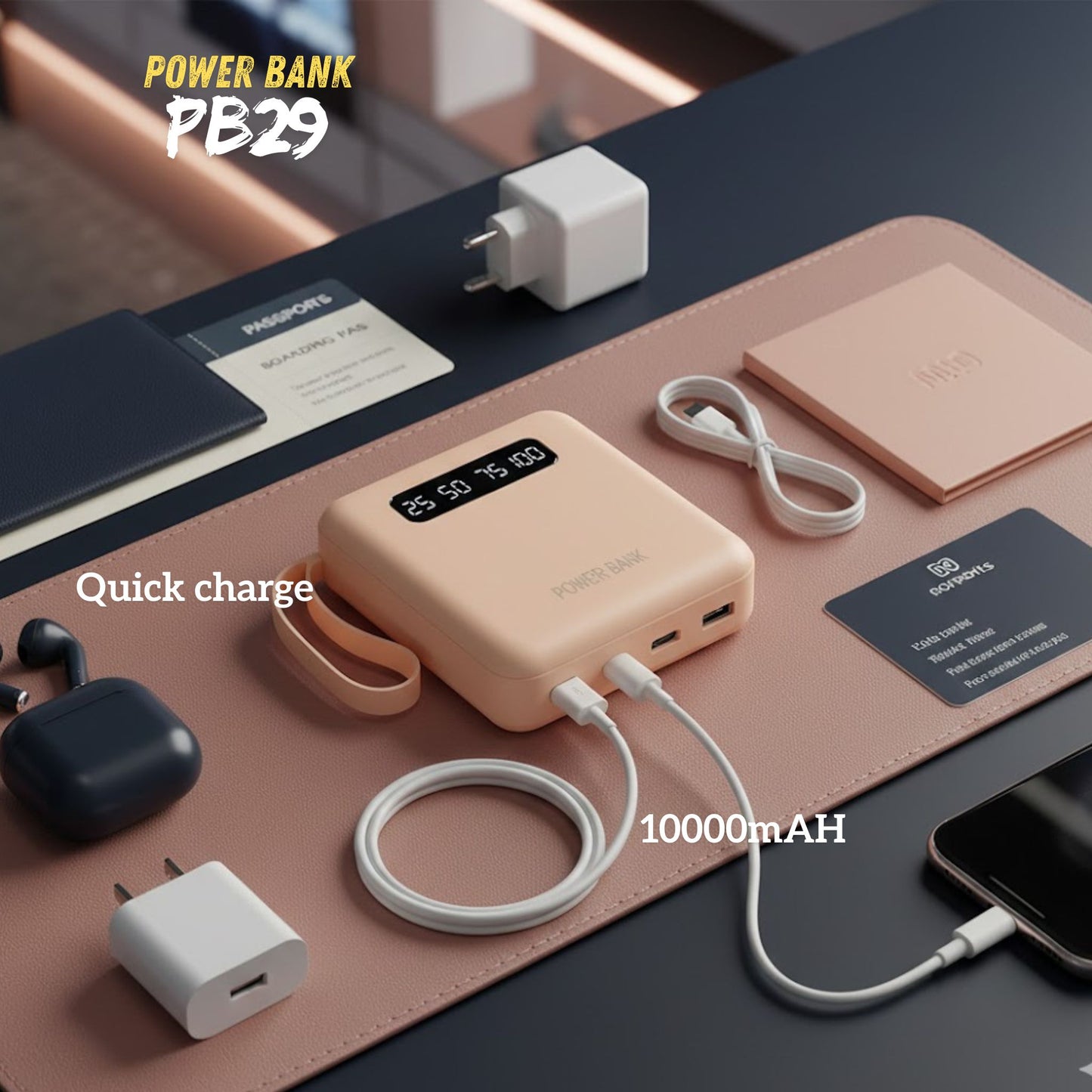 PB29 10,000mAh Power Bank with LED Display (Quick Charge Support) – Custom Logo Printing