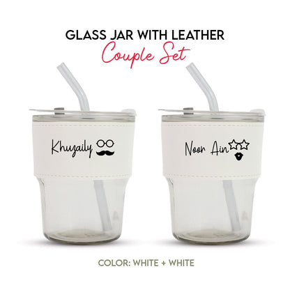 Gift Set for Couple - Personalised name Glass Jar with Leather