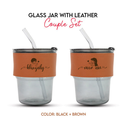 Gift Set for Couple - Personalised name Glass Jar with Leather