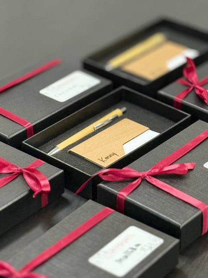 Eco Premium Corporate Gift Set – Bamboo Pen & Card Holder (Custom Logo)