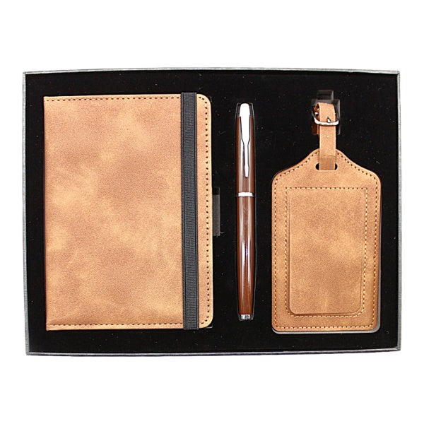 GB21 3 in 1 Gift Box Set Passport Holder, Metal Pen & Luggage Tag