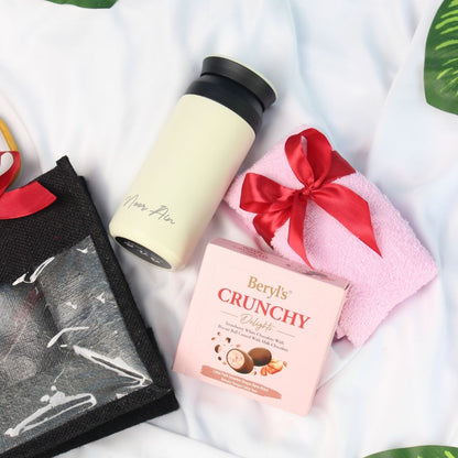 Gift Set Jutebag Transparent, Petite Tumbler, Face Towel with Beryl Crunchy chocolate