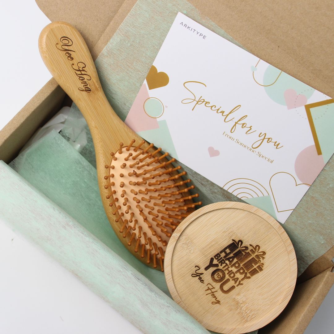 Personalised Gift Set - Wooden Hair comb with Coaster